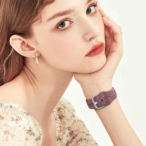 Miniatura 6 de Paquete de 3 correas grabadas con flores compatibles con Samsung Galaxy Watch 7 6 5 4 FE Active 2 1.575 in 1.732 in, Watch 6 4 Classic 1.654 in