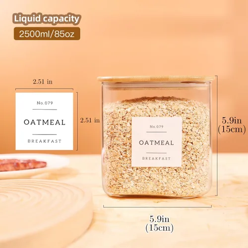 Miniatura 3 de Paquete de 2 recipientes cuadrados de vidrio para harina y azúcar con 132 etiquetas de despensa de cocina - Tarros de almacenamiento de vidrio