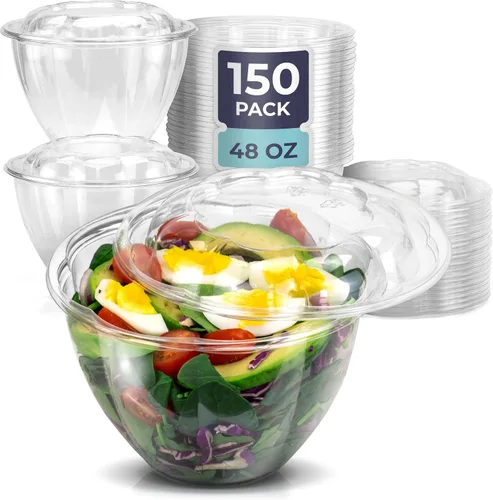 Miniatura 10 de Fit Meal Prep 50 unidades 18 onzas Tazones desechables de plástico transparente para ensalada con tapas herméticas - Para llevar para almuerzo