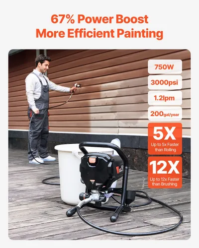 Miniatura 2 de VEVOR - Pulverizador de pintura sin aire de pie de 750 W, pulverizador sin aire eléctrico de alta eficiencia de 3000 PSI, efecto de pintura fino