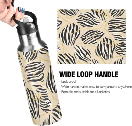 Miniatura 4 de Zebra Stripes Beige Insulated Stainless Steel Water Bottle with Straw 32 Oz Leakproof Water Bottles, BPA-Free Sports Water Bottle