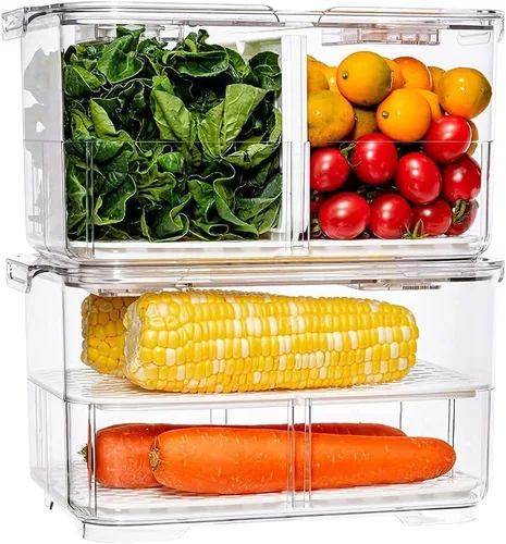 Miniatura 5 de SANNO Organizador de refrigerador de verduras Contenedores de alimentos con tapas Produce Saver Contenedor de almacenamiento de alimentos