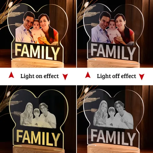 Miniatura 4 de Marco de fotos de corazón personalizado, luz nocturna, lámpara de cristal, texto de imagen personalizada, luz cálida, regalo personalizado