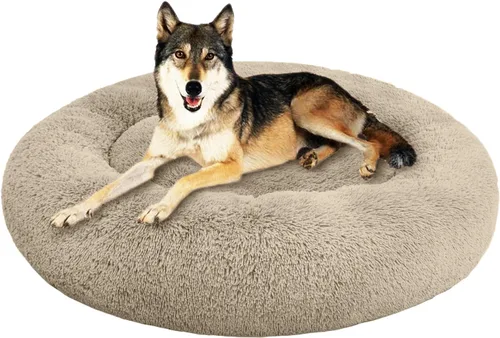SAVFOX Camas calmantes de felpa para perros, cama de perro de dona para perros pequeños, tamaño mediano, grande y extragrande, cómoda cama para Beige
