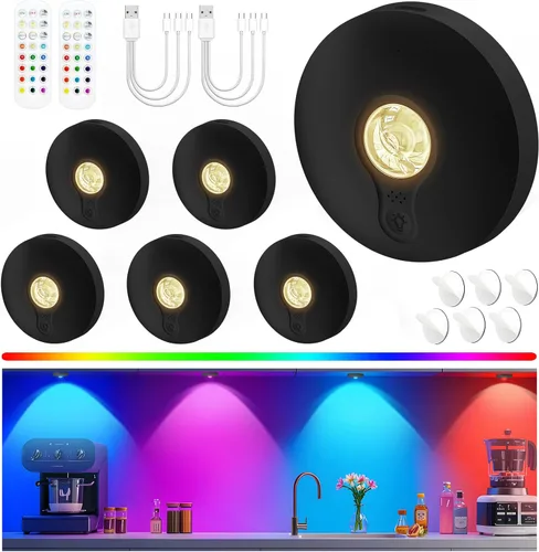 Miniatura 12 de Luces de disco recargables con control remoto, juego de 12 luces magnéticas para debajo del gabinete, luces LED de 1500mAh con control remoto, Blanco