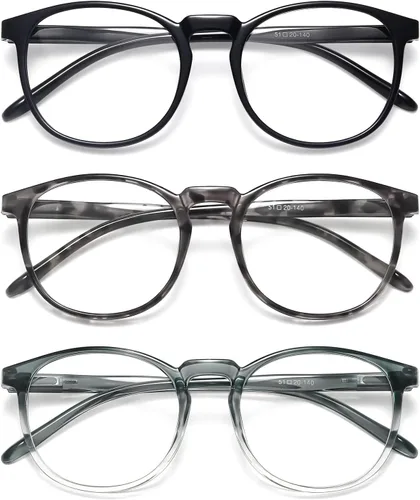 Miniatura 32 de IBOANN - Lentes con filtro de luz azul para mujeres y hombres, paquete de 3 unidades, armazón redonda estilo retro a la moda, lentes falsos vintage
