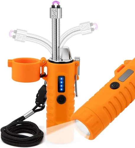 Miniatura 8 de LcFun - Encendedor impermeable, a prueba de viento, de doble arco, eléctrico, recargable por USB, sin llama, plasma, para campamento, senderismo