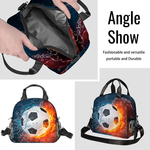 Miniatura 3 de Bolsa de almuerzo de fútbol con aislamiento, bolsa de comida de gran capacidad para niños, mujeres y hombres, bolsa enfriadora, impermeable, correa