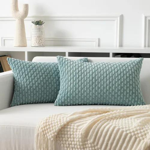Miniatura 98 de Kevin Textile - Juego de 2 fundas de almohada decorativas de pana de 22 x 22 pulgadas, suaves, estilo bohemio, a rayas, decoración moderna del hogar