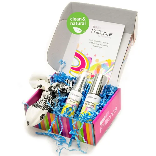 Frilliance Paquete de belleza para adolescentes, base y suero hipoalergénico vegano libre de crueldad, niebla facial y bandana