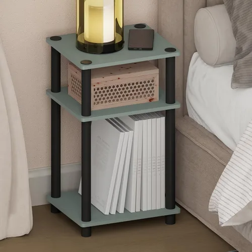 Miniatura 18 de Furinno Mesa de Noche Simplista, Mesita de Noche Pequeña de 2 Niveles con Estante Abierto, Mesa de Cabecera de Montaje sin Herramientas, Mesa