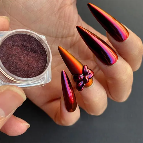 Miniatura 2 de Polvo de uñas cromado camaleón holográfico reflectante sólido polvo de inmersión con efecto espejo mágico metálico purpurina fina esmalte de uñas