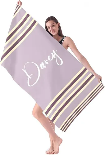 Miniatura 11 de Toalla de playa personalizada con nombres, toallas de playa personalizadas para adultos, mujeres y hombres, toallas de playa a rayas personalizadas