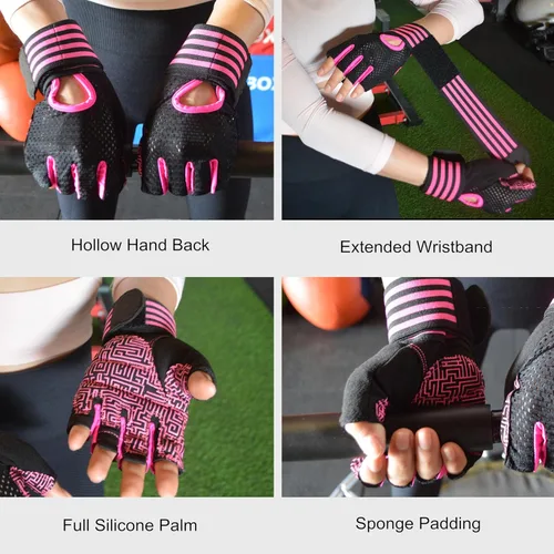 Miniatura 3 de Guantes de levantamiento de pesas, guantes de entrenamiento acolchados con soporte para muñeca, guantes de gimnasio para mujeres y niñas, gimnasio
