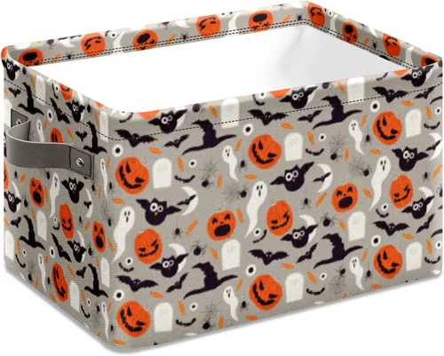 Miniatura 12 de Cesta de almacenamiento espeluznante de Halloween, bolsas de truco o trato, cubo de almacenamiento plegable grande, organizador plegable de 10 x 14