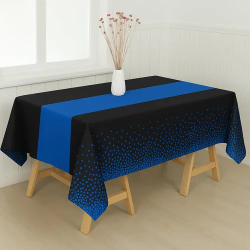 Miniatura 6 de Manteles de plástico desechables 2 en 1 de 54 x 108 pulgadas, mantel rectangular de cocina con lunares negros y azules, para boda, cumpleaños, baby