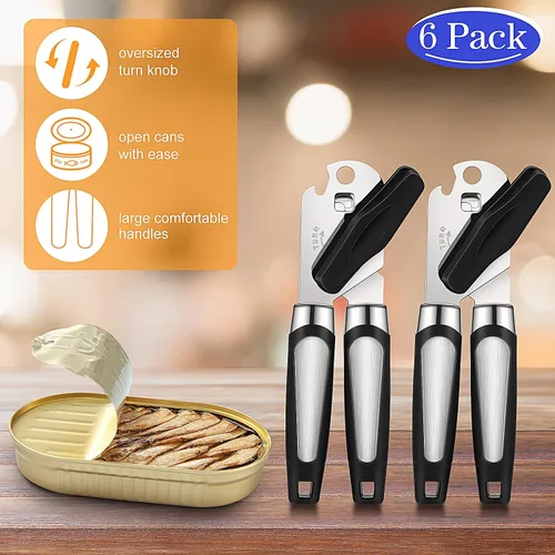 Miniatura 3 de Gisafai 6 piezas de abrelatas manual a granel con hoja afilada, borde liso, dispositivo de cocina multifuncional, abridores de mano, perilla de mano