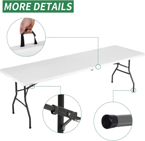 Miniatura 4 de Mesa plegable, mesa de camping de plástico de 8 pies, mesa de fiesta portátil con asa de transporte para fiestas, bodas, barbacoa, camping, comedor