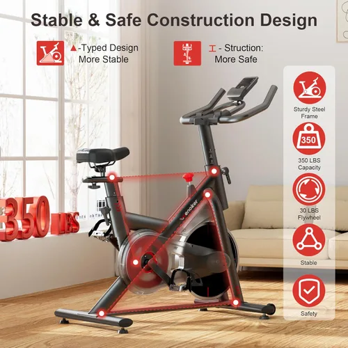 Miniatura 6 de Wenoker Exercise Bike for Home – 350LB Indoor Cycling Bike, Silent Stationary Spin Bike with App Sync, Adjustable Seat, LCD Monitor, Smooth & Quiet