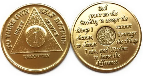 Miniatura 3 de 1 año de bronce AA (Alcohólicos Anónimos) Cumpleaños - Medallón de recuperación de aniversario/moneda/modelo de chip