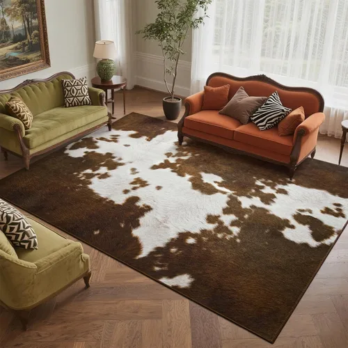 Miniatura 2 de DweIke - Alfombras con estampado de vaca para la sala de estar, alfombras de piel de vaca lavables a máquina de 4x6 pies para la sala de estar