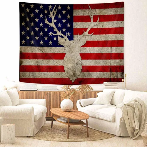 Miniatura 3 de Tapiz decorativo de pared con cabeza de grunge, diseño rústico de bandera de Estados Unidos, diseño de camuflaje, para colgar en la pared, arte