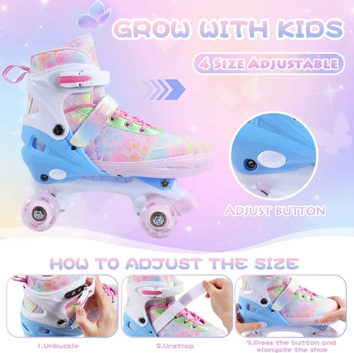 Miniatura 3 de Patines de ruedas para niños, 4 tamaños ajustables con todas las ruedas iluminadas, patines de 10C a 8 patines para niños pequeños, principiantes
