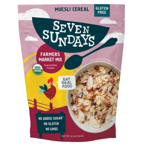 Seven Sundays Farmers Market - Cereal orgánico Muesli de grosella y almendra, bolsa de 12 onzas, certificado sin gluten, sin OMG, sin azúcar
