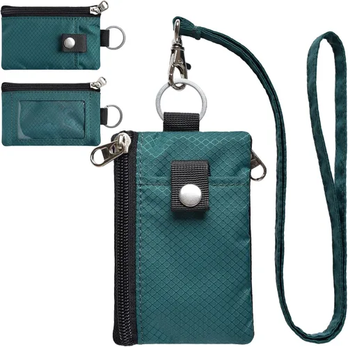 CHENSPRX Cartera pequeña minimalista con bloqueo RFID con ventana de identificación, resistente al agua, con cremallera, con llavero de cordón, para