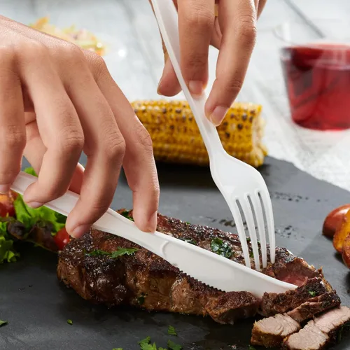 Miniatura 4 de GUSTO [Paquete de 100] Tenedores de plástico desechables básicos, tenedores de plástico blanco resistentes, perfectos para fiestas, eventos y cenas