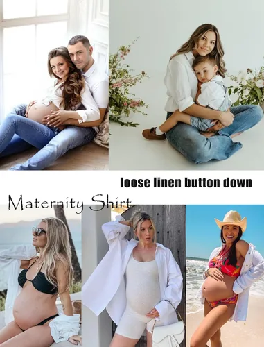 Miniatura 6 de HOTOUCH Camisa de manga larga con botones de lino para mujer, blusa de algodón casual, holgada, con cuello, para trabajo, de gasa, con bolsillo