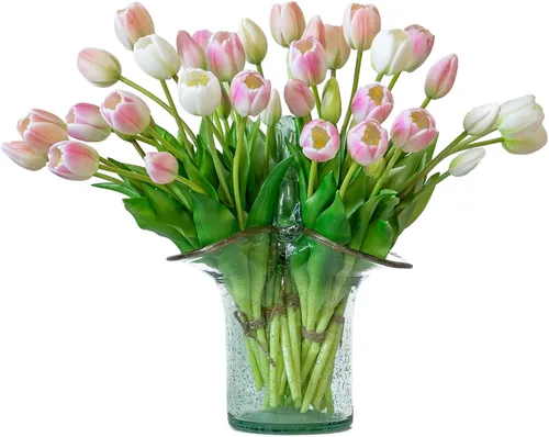 Miniatura 36 de DUYONE 15 flores de tulipanes artificiales, suave al tacto, realista, ramo de tulipanes de látex para el hogar, oficina, boda, fiesta, decoración