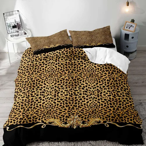 Miniatura 8 de LUVIVIHOME Funda de edredón de leopardo de lujo, 2 piezas, funda de edredón individual, ropa de cama con estampado de guepardo marrón, funda
