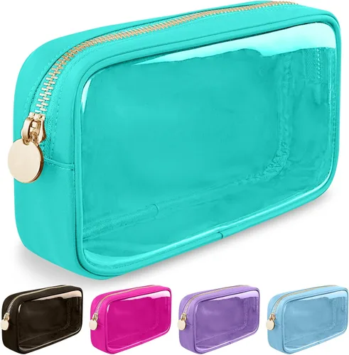 Miniatura 73 de izuzta Bolsa de maquillaje pequeña de nylon para bolso, linda bolsa de cosméticos con cremallera, bolsa de maquillaje preppy, Azul, Mini 2-Azul