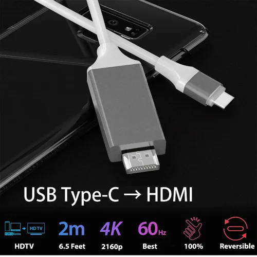 Miniatura 5 de USB-C/PD 4k HDMI Cable Compatible with Xiaomi 12S Ultra with Full 2160p@30Hz, 6Ft/2M Cable [White, Thunderbolt 3 Compatible]