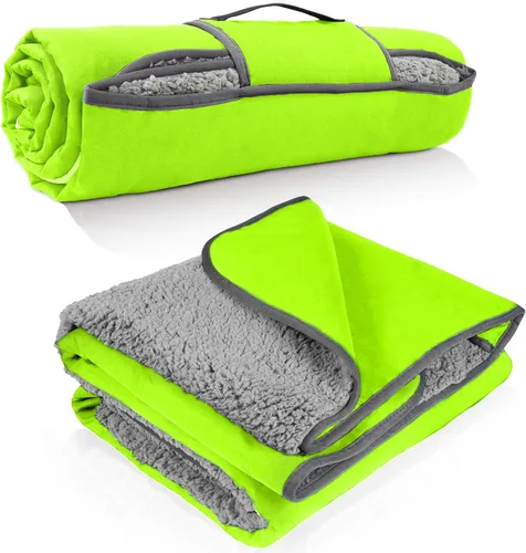 Miniatura 9 de Tirrinia Manta impermeable para exteriores con forro sherpa, resistente al viento, triple capa, cálida y cómoda, plegable para camping, estadio