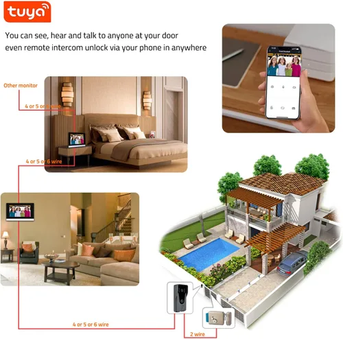 Miniatura 2 de Sistema de intercomunicador de puerta de vídeo IP inalámbrico, monitor WiFi de 7 pulgadas con cámara de puerta HD metálica (alimentación por cable)