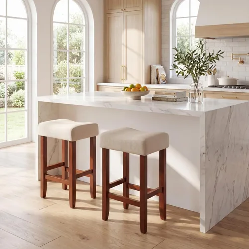 Miniatura 2 de Giantex 25 Inch Bar Stools, Backless Saddle Barstools with Sponge Padded Cushion, Nailhead Trim, 330 Lbs Wood Bar Stools with Foot Rest for Kitchen