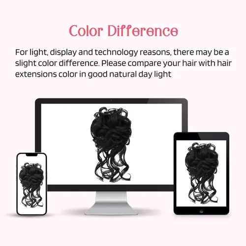 Miniatura 7 de HOOJIH 2 unidades de extensiones de cabello estilo moño despeinado, con cabello ondulado y rizado, para peinados de cola de caballo, color negro