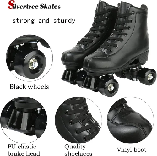 Miniatura 2 de Silvertree Patines de ruedas de piel sintética para mujer, con parte superior alta, patines de cuatro ruedas brillantes con bolsa de transporte
