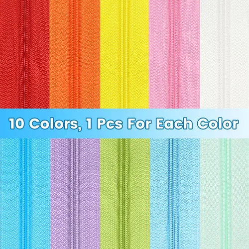 Miniatura 2 de DOITEM 31 yardas, 10 unidades de cremalleras de costura #3, cremalleras de bobina de nailon surtidos para coser con 40 deslizadores de cremallera