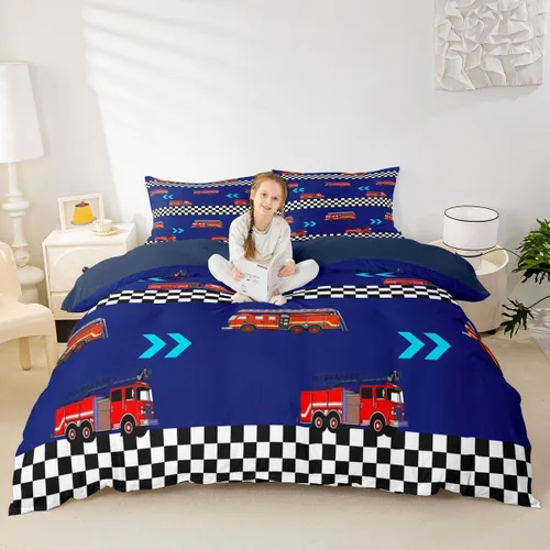 Miniatura 22 de Feelyou Race Car Duvet Cover Twin Size Boys Girls Speed Sports Car Bedding Set Breathable Soft Racing Comforter Cover 2Pcs Black White Checked