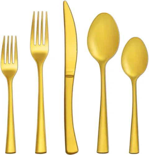 Bestdin Juego de cubiertos de oro mate de 20 piezas, juego de cubiertos de acero inoxidable prémium para 4, cucharas y tenedores, incluye cuchillo,