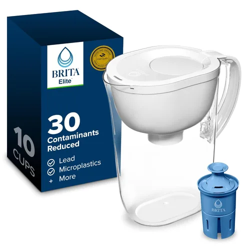 Jarra de filtro de agua Brita, filtro Everyday Elite, elimina el 99% del plomo, incluye 1 filtro, capacidad de 10 tazas, color blanco