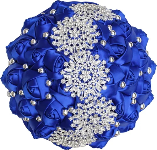 Miniatura 30 de XINNI Ramo de boda nupcial hecho a mano novia dama de honor satén rosa ramo de flores con diamantes de imitación perla encaje decoración de boda