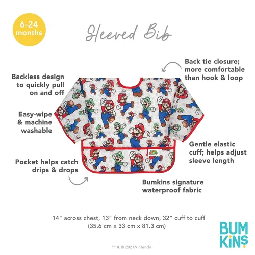 Miniatura 5 de Bumkins Baberos, para bebés y niños pequeños de 6 a 24 meses, mangas largas, imprescindible para comer, alimentar, ahorrar desorden, tela ligera J3