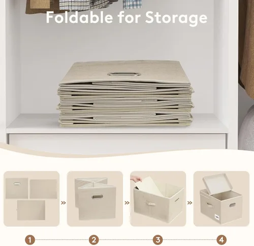 Miniatura 6 de Lifewit Contenedores de almacenamiento de ropa con tapas, cajas de almacenamiento plegables de tela con asas, organizador decorativo de armario