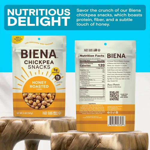 Miniatura 2 de BIENA Chickpea Snacks - Garbanzos tostados crujientes - Snacks ricos en fibra y proteína para adultos y niños - Paquete de 4, bolsas de 5 onzas