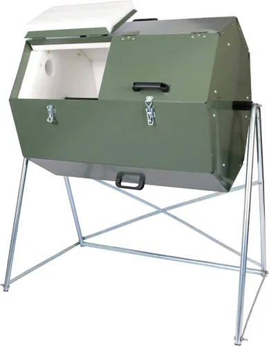Jora Composter JK 270 - Vaso de compostaje de doble cámara para exteriores, 70 galones, construcción de acero galvanizado