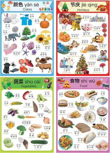 Miniatura 6 de N/A/ Juego de 10 carteles de aprendizaje chino para niños. Inspirado en Montessori. Bilingüe con chino simplificado, inglés y pinyin.